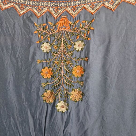 Sundance Rossi Top Fully Embroidered Fringe Short Sleeve Cupro Vegan Silk Size S - Picture 8 of 10